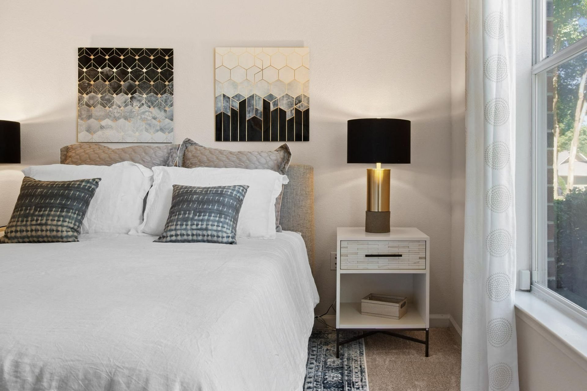 Master bedroom with closet space at Alden Place at South Square, Durham, North Carolina